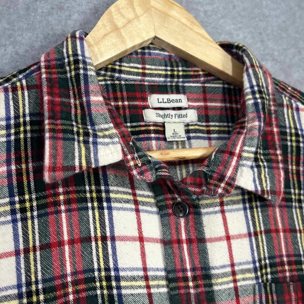LL Bean Women's Soft-Brushed Flannel Shirt Size L, red/White Plaid Heavy Weight